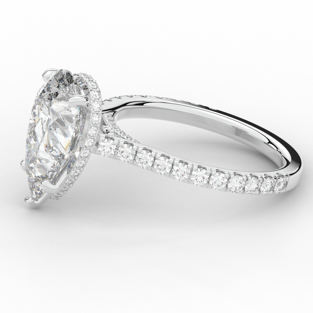 4.60CT.TW PEAR LAB DIAMOND UNDERHALO SOLITAIRE ENGAGEMENT RING - Nazarelle