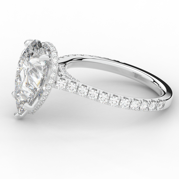4.60CT.TW PEAR LAB DIAMOND UNDERHALO SOLITAIRE ENGAGEMENT RING - Nazarelle