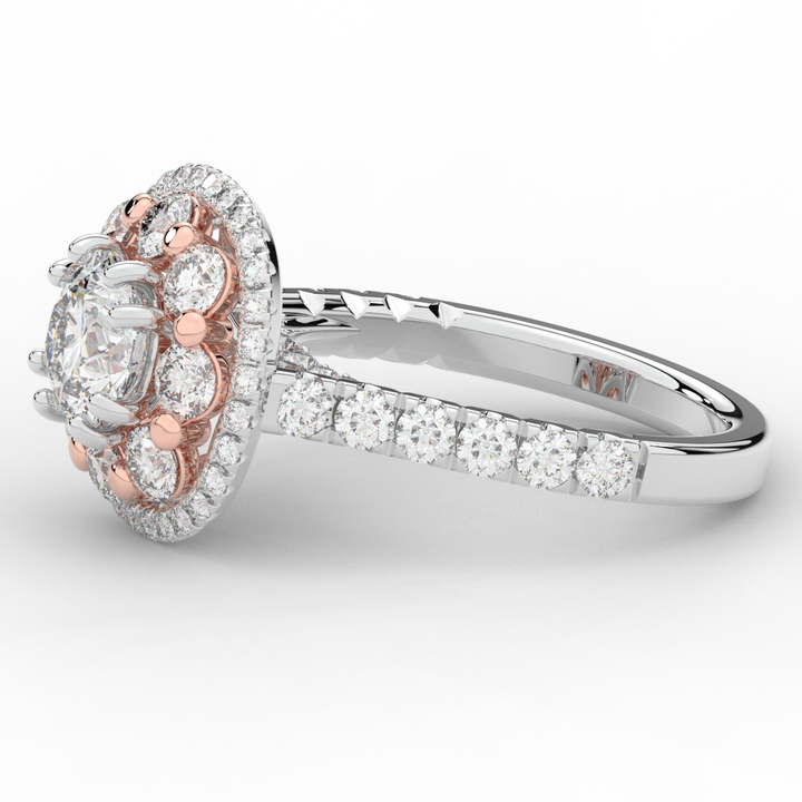 2.70CT.TW ROUND LAB DIAMOND DOUBLE HALO TWO TONE ENGAGEMENT RING - Nazarelle