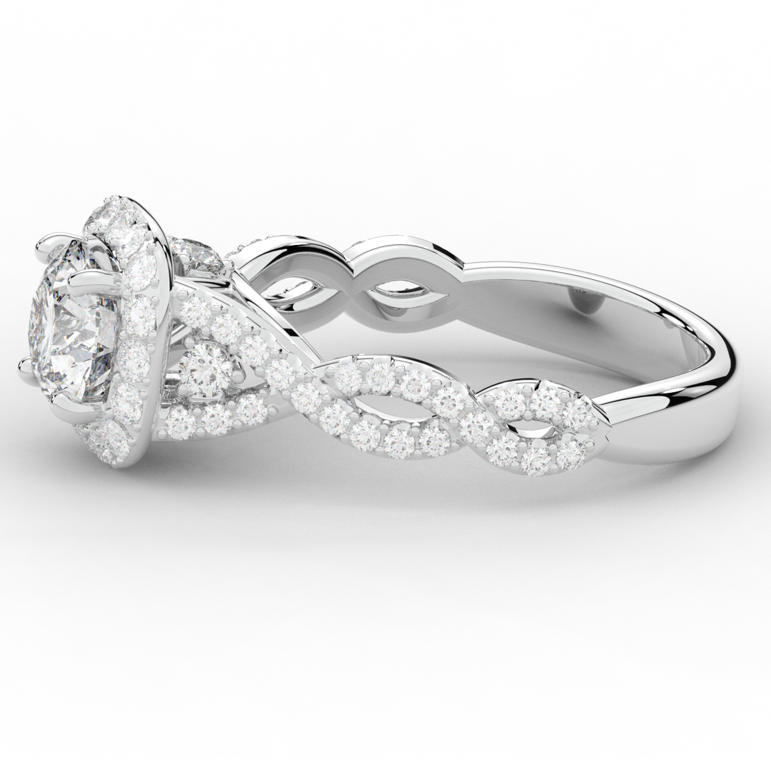 1.60CT.TW ROUND LAB DIAMOND HALO TWIST ENGAGEMENT RING - Nazarelle
