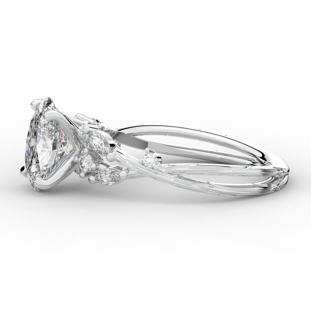 2.25CT.TW OVAL LAB DIAMOND STYLIZED VINE AND TREE BARK FINISH ENGAGEMENT RING - Nazarelle