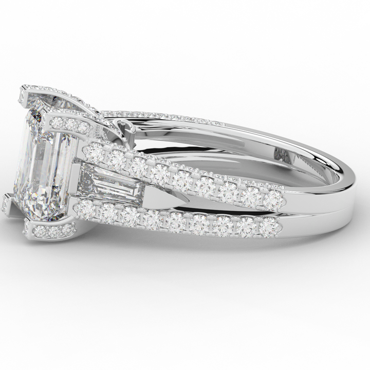 4.60CT.TW EMERALD CUT LAB DIAMOND SPLIT SHANK ENGAGEMENT RING - Nazarelle