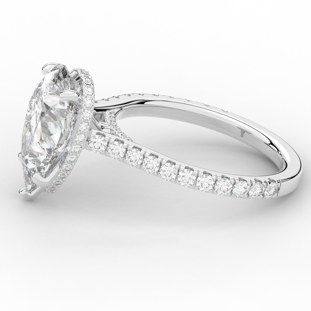 4.60CT.TW PEAR LAB DIAMOND UNDERHALO SOLITAIRE ENGAGEMENT RING - Nazarelle
