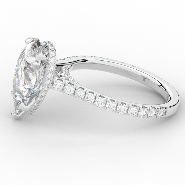 4.60CT.TW PEAR LAB DIAMOND UNDERHALO SOLITAIRE ENGAGEMENT RING - Nazarelle