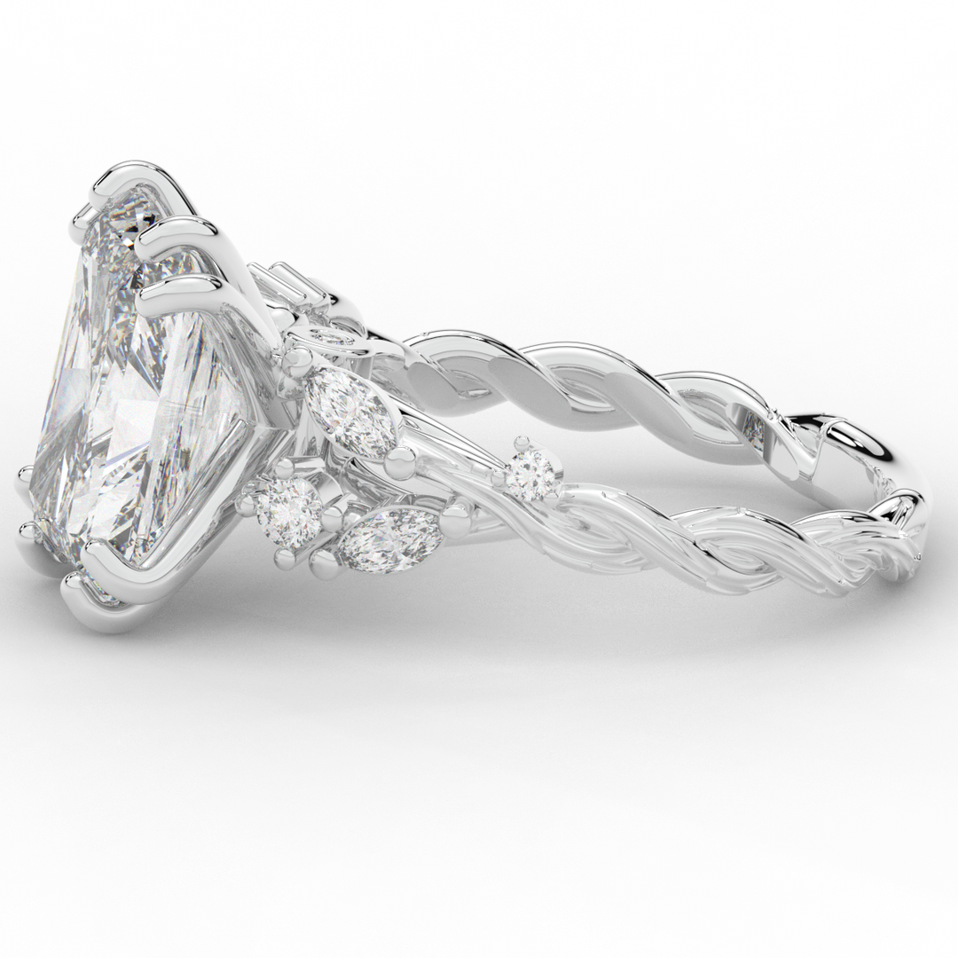 5.30CT.TW RADIANT LAB DIAMOND STYLIZED VINE AND TREE BARK FINISH ENGAGEMENT RING - Nazarelle