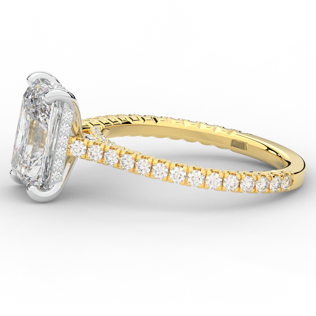 3.50CT.TW RADIANT LAB DIAMOND UNDERHALO SOLITAIRE TWO TONE ENGAGEMENT RING - Nazarelle
