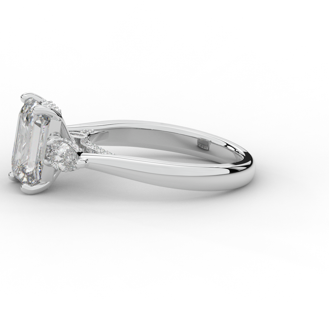 2.40CT.TW EMERALD CUT LAB DIAMOND 3 STONE ENGAGEMENT RING - Nazarelle