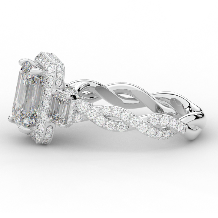 4.70CT.TW EMERALD CUT LAB DIAMOND 3 STONE ENGAGEMENT RING - Nazarelle