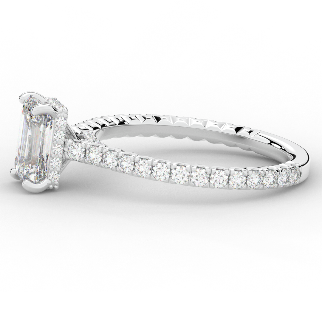 2.10CT.TW EMERALD CUT LAB DIAMOND UNDERHALO SOLITAIRE ENGAGEMENT RING - Nazarelle