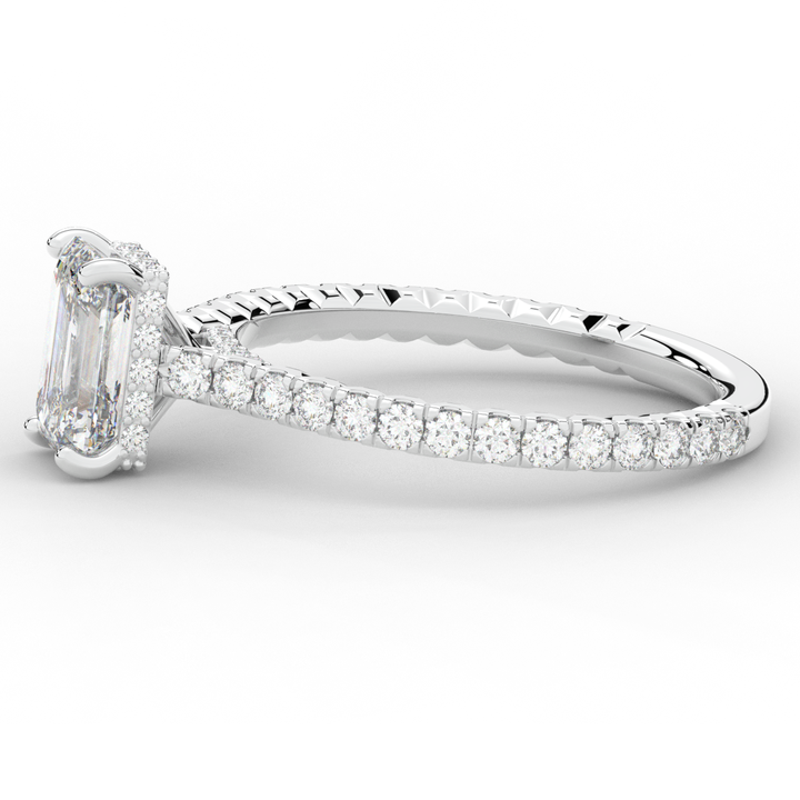 2.10CT.TW EMERALD CUT LAB DIAMOND UNDERHALO SOLITAIRE ENGAGEMENT RING - Nazarelle
