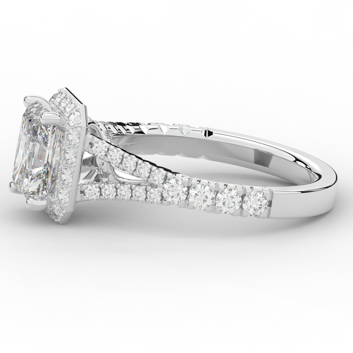 2.60CT.TW RADIANT LAB DIAMOND SPLIT SHANK HALO ENGAGEMENT RING - Nazarelle