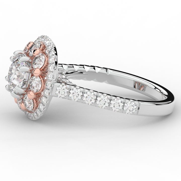 2.70CT.TW ROUND LAB DIAMOND DOUBLE HALO TWO TONE ENGAGEMENT RING - Nazarelle