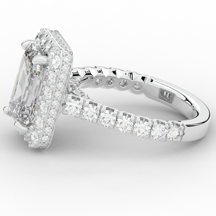 4.50CT.TW EMERALD CUT LAB DIAMOND HALO ENGAGEMENT RING - Nazarelle
