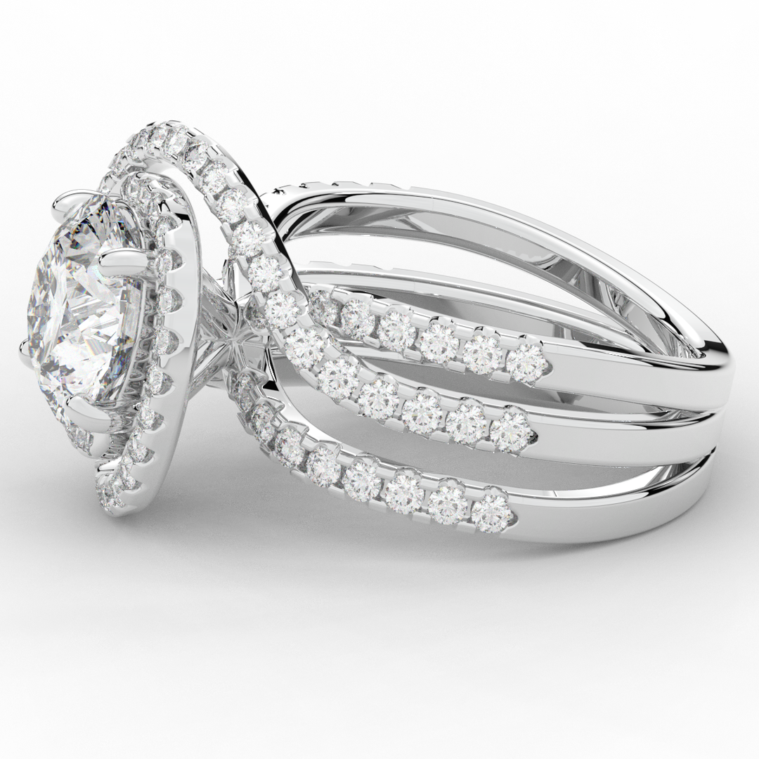 3.90CT.TW ROUND LAB DIAMOND TWIST HALO ENGAGEMENT RING - Nazarelle