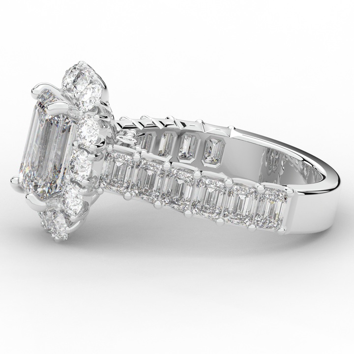 6.00CT.TW EMERALD CUT LAB DIAMOND HALO ENGAGEMENT RING - Nazarelle