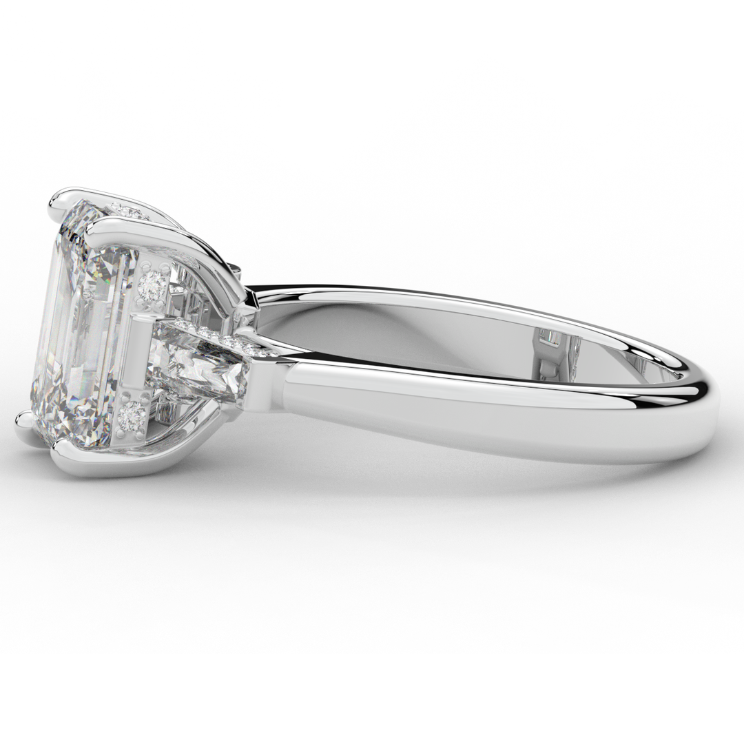 3.45CT.TW EMERALD CUT LAB DIAMOND 3 STONE ENGAGEMENT RING - Nazarelle