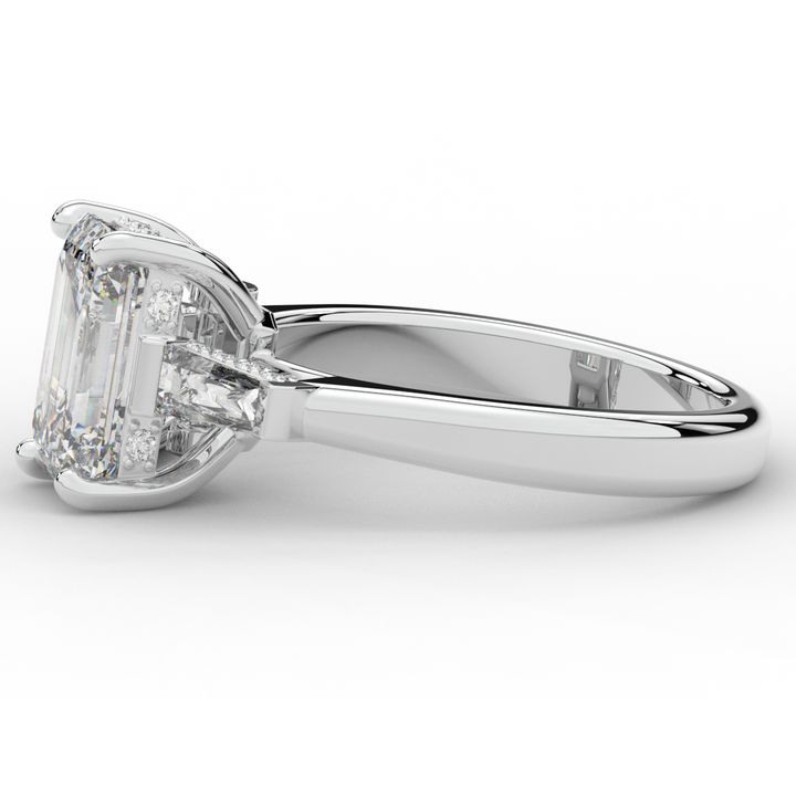 3.45CT.TW EMERALD CUT LAB DIAMOND 3 STONE ENGAGEMENT RING - Nazarelle