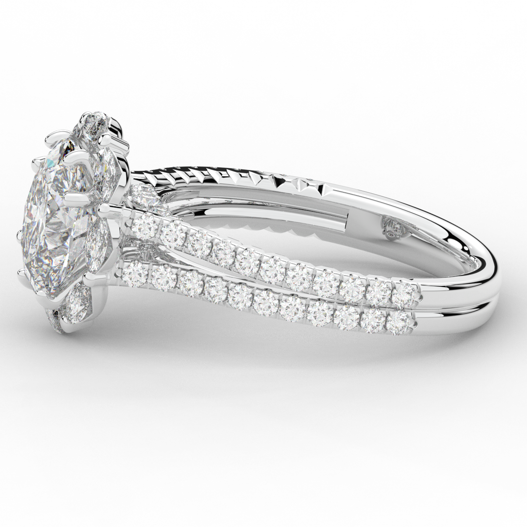 2.30CT.TW OVAL LAB DIAMOND HALO SPLIT SHANK ENGAGEMENT RING - Nazarelle
