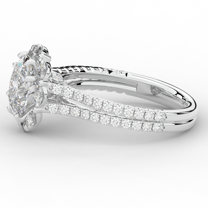 2.30CT.TW OVAL LAB DIAMOND HALO SPLIT SHANK ENGAGEMENT RING - Nazarelle