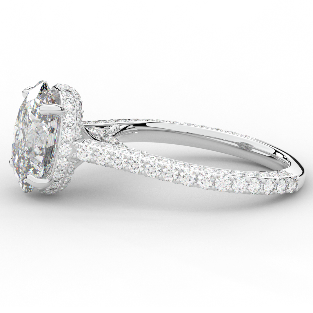 4.00CT.TW OVAL LAB DIAMOND UNDERHALO SOLITAIRE ENGAGEMENT RING - Nazarelle