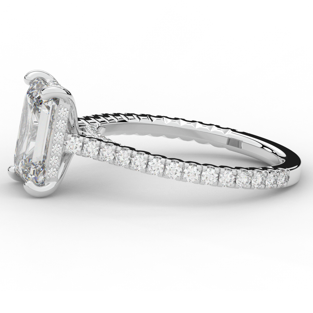 3.50CT.TW EMERALD CUT LAB DIAMOND UNDERHALO SOLITAIRE ENGAGEMENT RING - Nazarelle