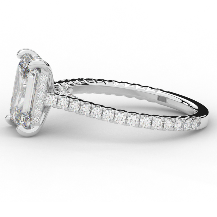 3.50CT.TW EMERALD CUT LAB DIAMOND UNDERHALO SOLITAIRE ENGAGEMENT RING - Nazarelle