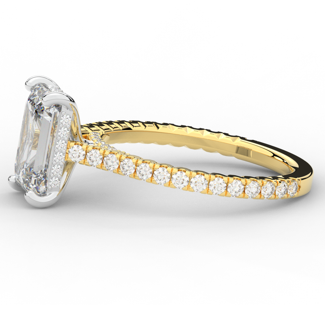 3.50CT.TW EMERALD CUT LAB DIAMOND UNDERHALO SOLITAIRE TWO TONE ENGAGEMENT RING - Nazarelle