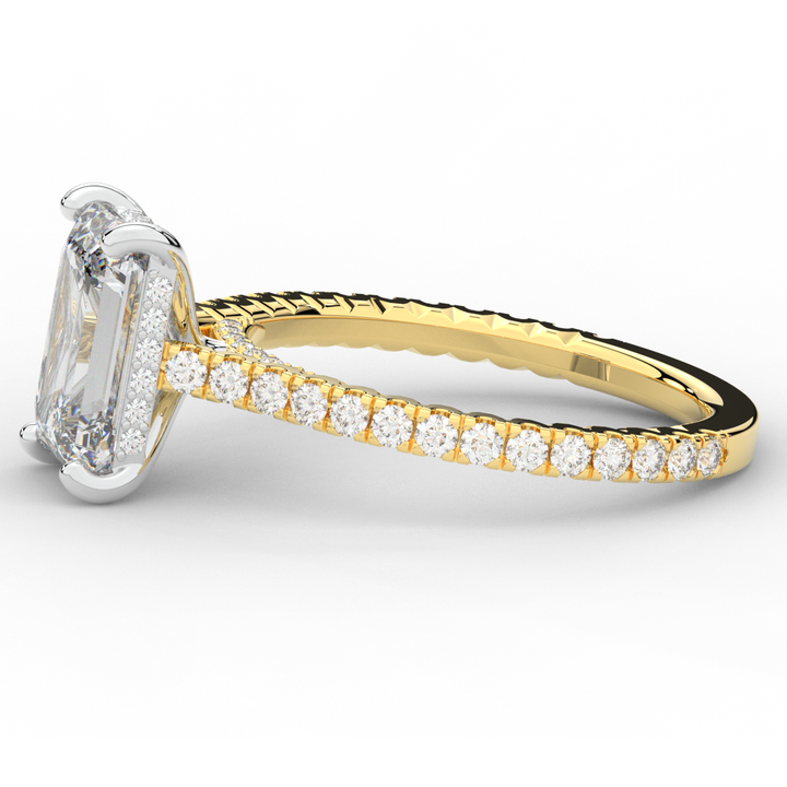 3.50CT.TW EMERALD CUT LAB DIAMOND UNDERHALO SOLITAIRE TWO TONE ENGAGEMENT RING - Nazarelle