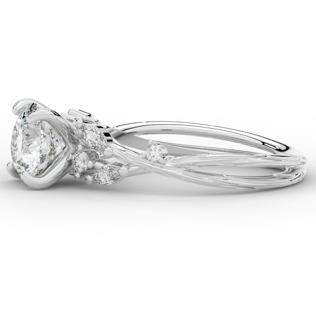 1.75CT.TW ROUND LAB DIAMOND STYLIZED VINE AND TREE BARK FINISH ENGAGEMENT RING - Nazarelle