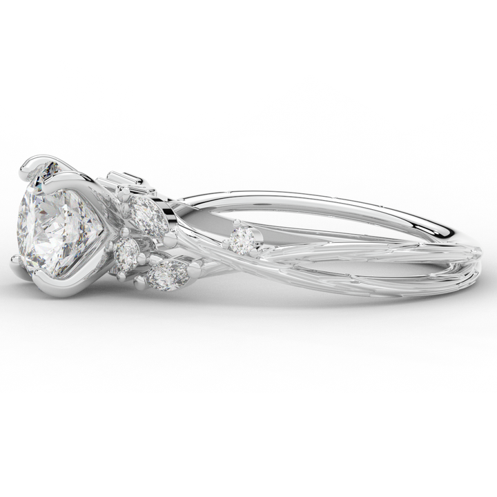 1.75CT.TW ROUND LAB DIAMOND STYLIZED VINE AND TREE BARK FINISH ENGAGEMENT RING - Nazarelle