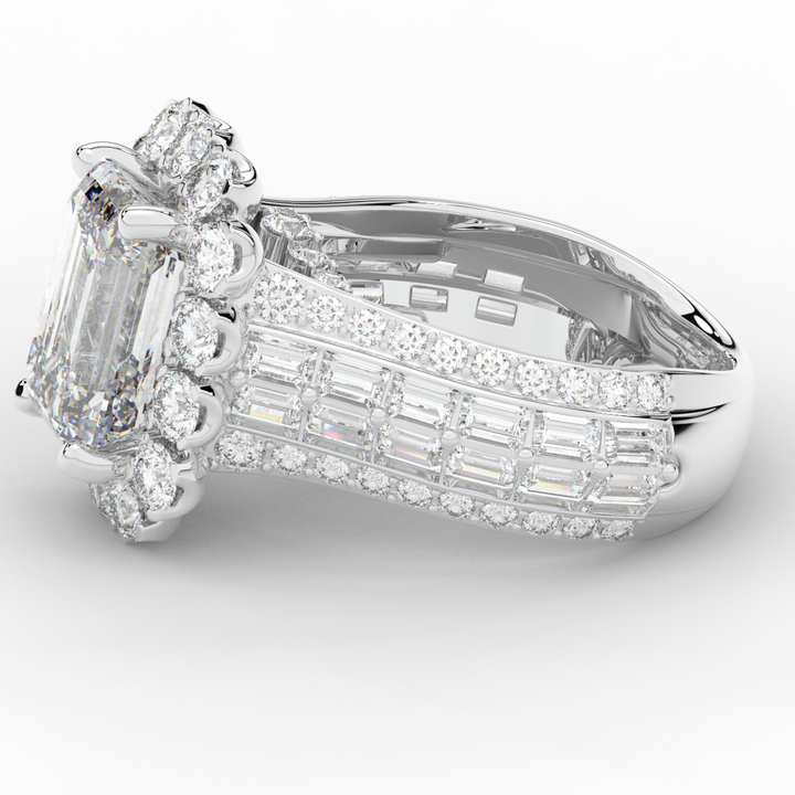 8.00CT.TW EMERALD CUT LAB DIAMOND HALO ENGAGEMENT RING - Nazarelle