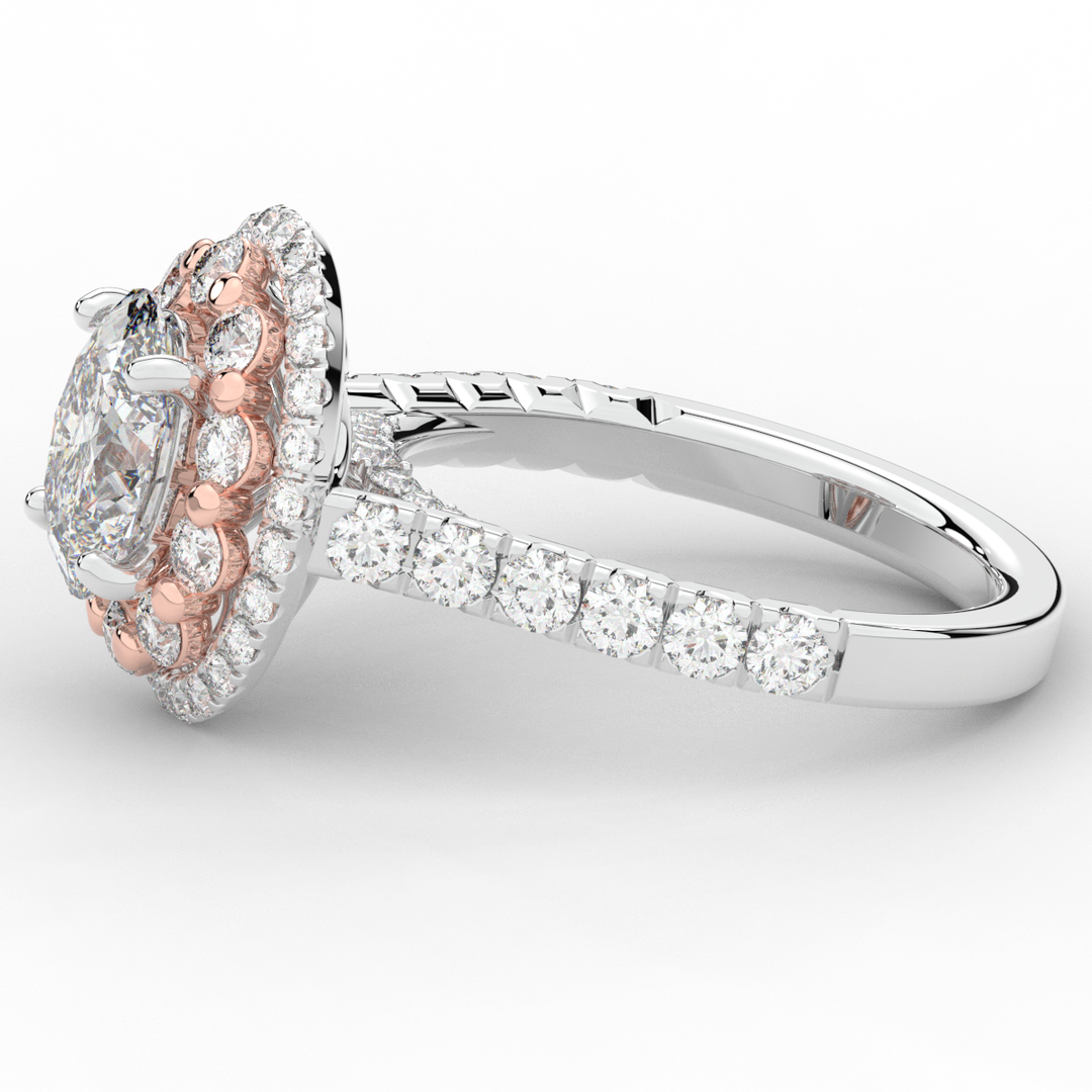 3.30CT.TW OVAL LAB DIAMOND DOUBLE HALO TWO TONE ENGAGEMENT RING - Nazarelle