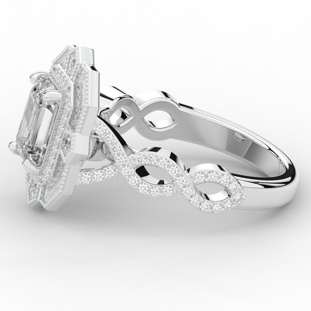 1.90CT.TW EMERALD CUT LAB DIAMOND HALO ENGAGEMENT RING - Nazarelle