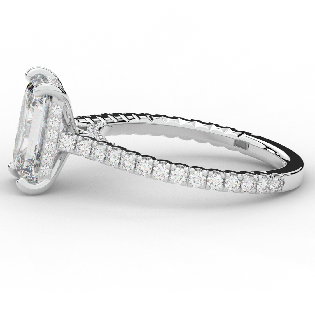3.50CT.TW EMERALD CUT LAB DIAMOND UNDERHALO SOLITAIRE ENGAGEMENT RING - Nazarelle