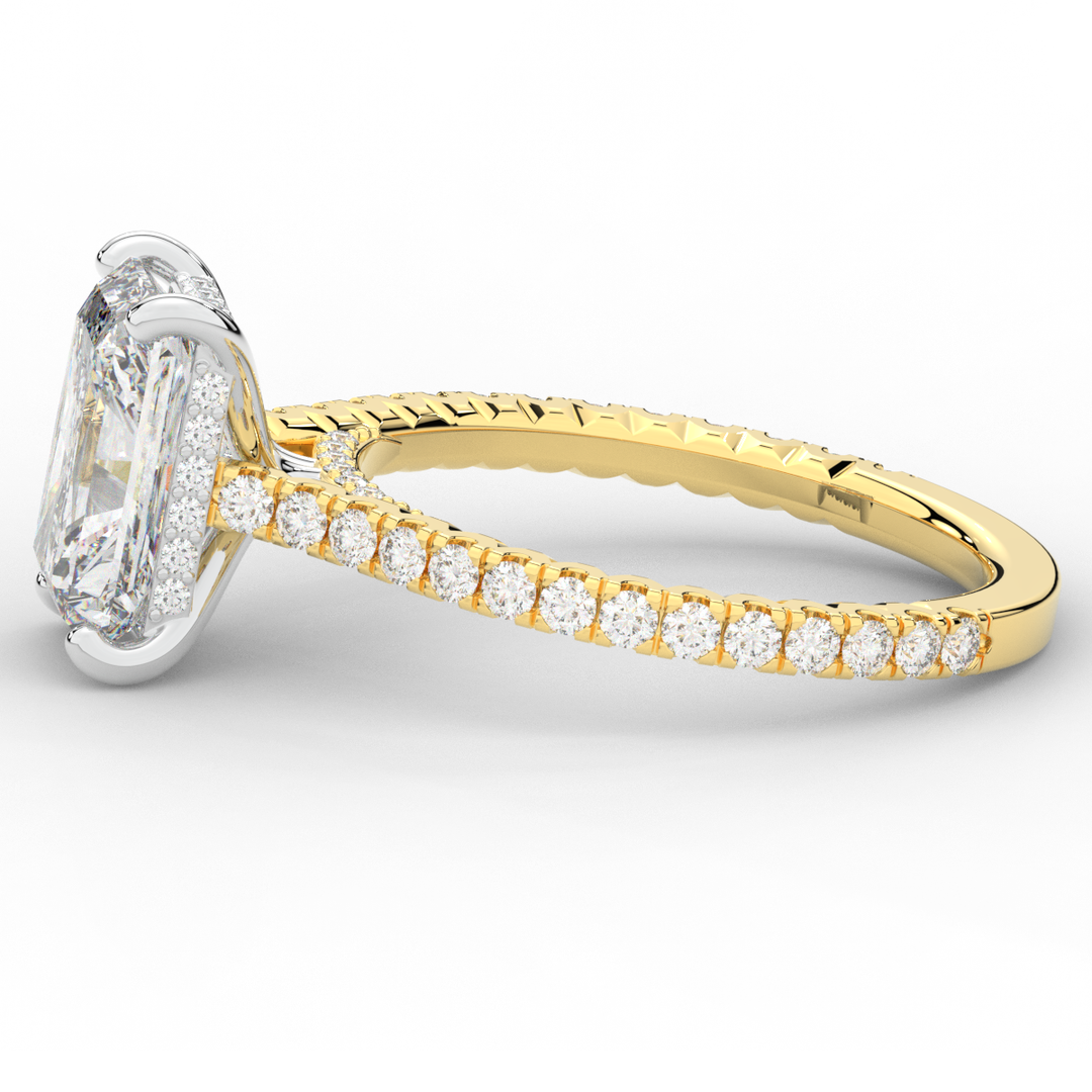 3.50CT.TW RADIANT LAB DIAMOND UNDERHALO SOLITAIRE TWO TONE ENGAGEMENT RING - Nazarelle