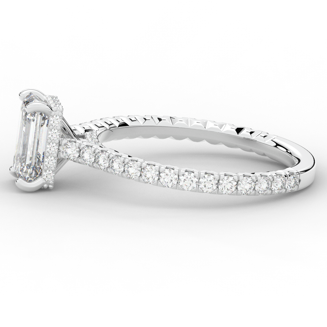 2.10CT.TW EMERALD CUT LAB DIAMOND UNDERHALO SOLITAIRE ENGAGEMENT RING - Nazarelle