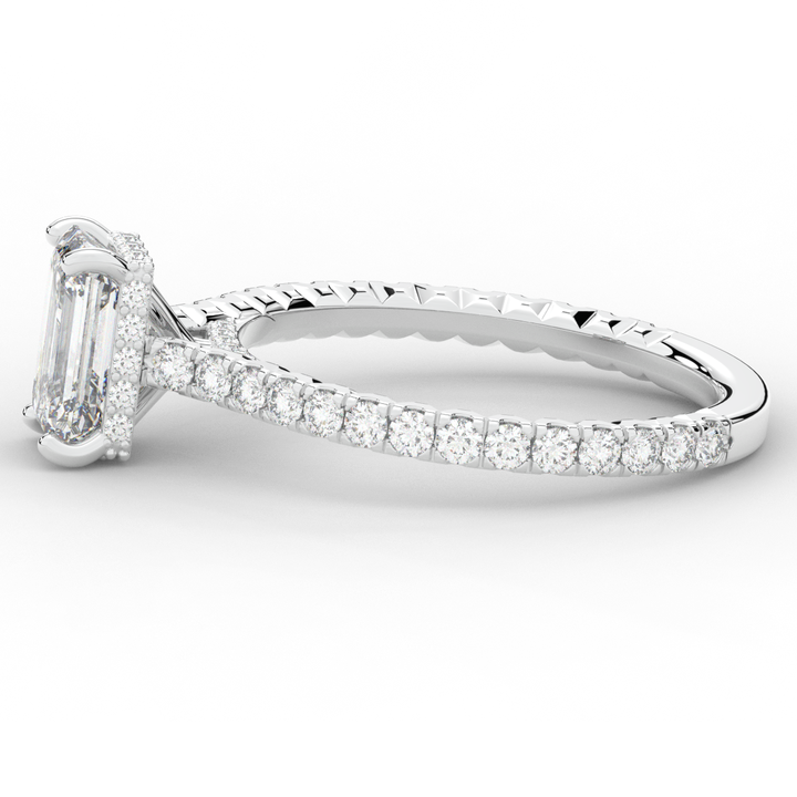 2.10CT.TW EMERALD CUT LAB DIAMOND UNDERHALO SOLITAIRE ENGAGEMENT RING - Nazarelle