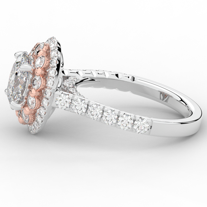 3.30CT.TW OVAL LAB DIAMOND DOUBLE HALO TWO TONE ENGAGEMENT RING - Nazarelle