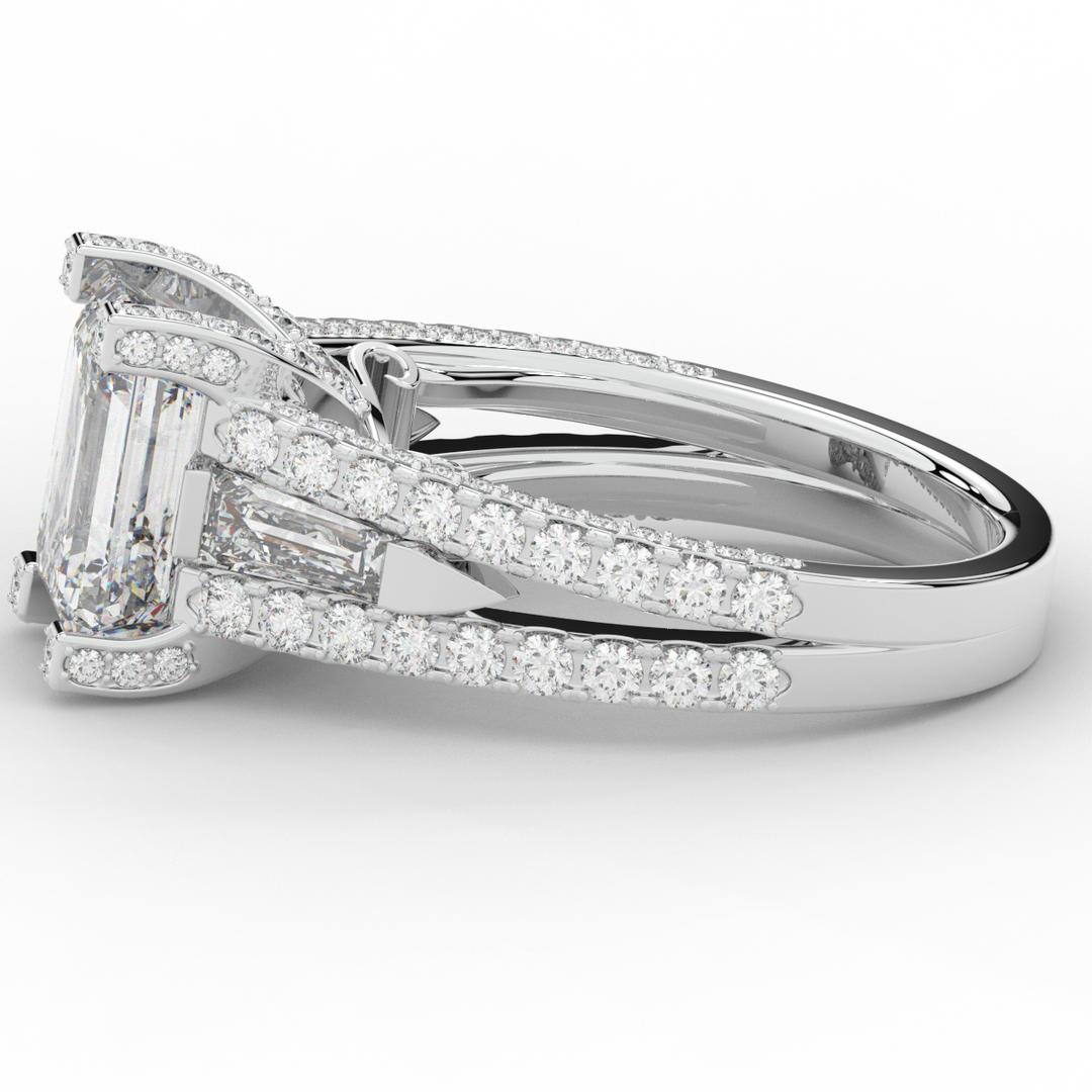4.60CT.TW EMERALD CUT LAB DIAMOND SPLIT SHANK ENGAGEMENT RING - Nazarelle