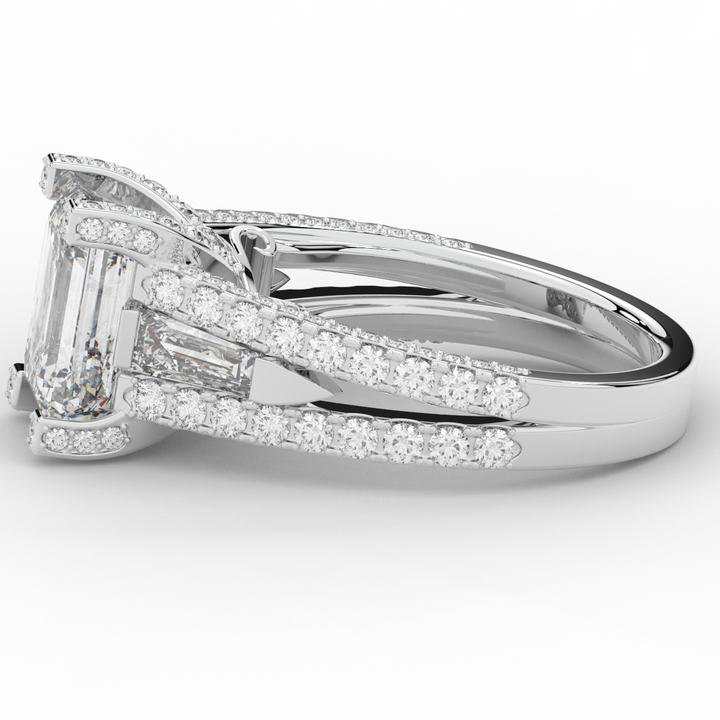 4.60CT.TW EMERALD CUT LAB DIAMOND SPLIT SHANK ENGAGEMENT RING - Nazarelle