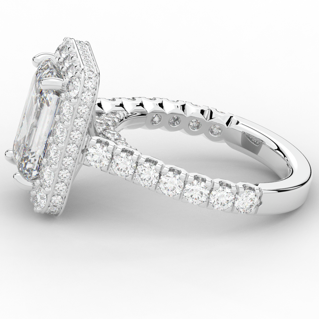 4.50CT.TW EMERALD CUT LAB DIAMOND HALO ENGAGEMENT RING - Nazarelle