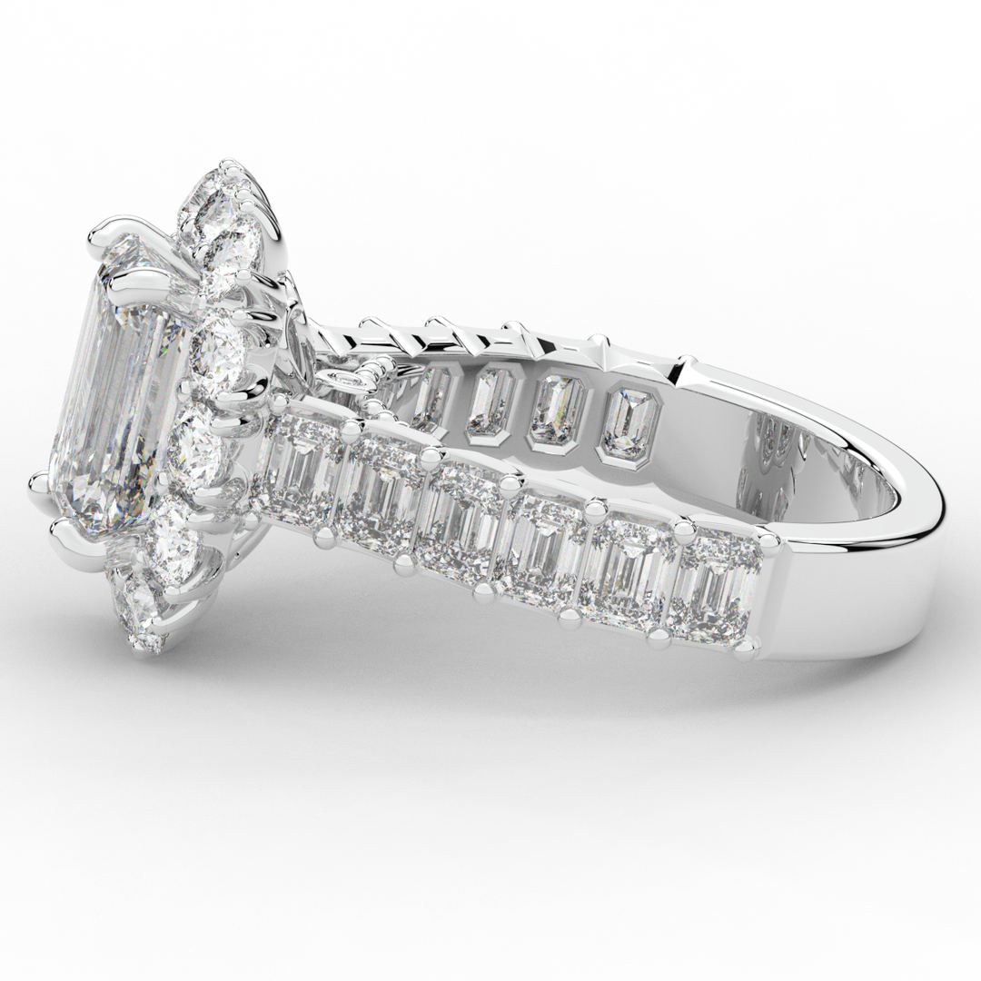 6.00CT.TW EMERALD CUT LAB DIAMOND HALO ENGAGEMENT RING - Nazarelle