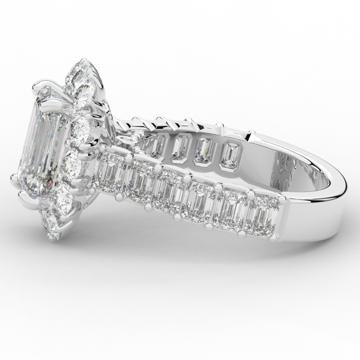 6.00CT.TW EMERALD CUT LAB DIAMOND HALO ENGAGEMENT RING - Nazarelle