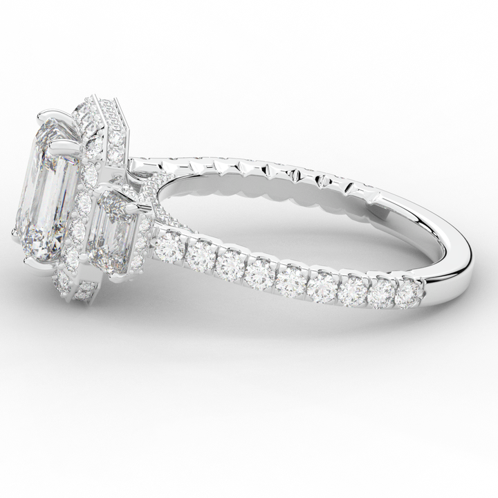 3.20CT.TW EMERALD CUT LAB DIAMOND 3 STONE ENGAGEMENT RING - Nazarelle
