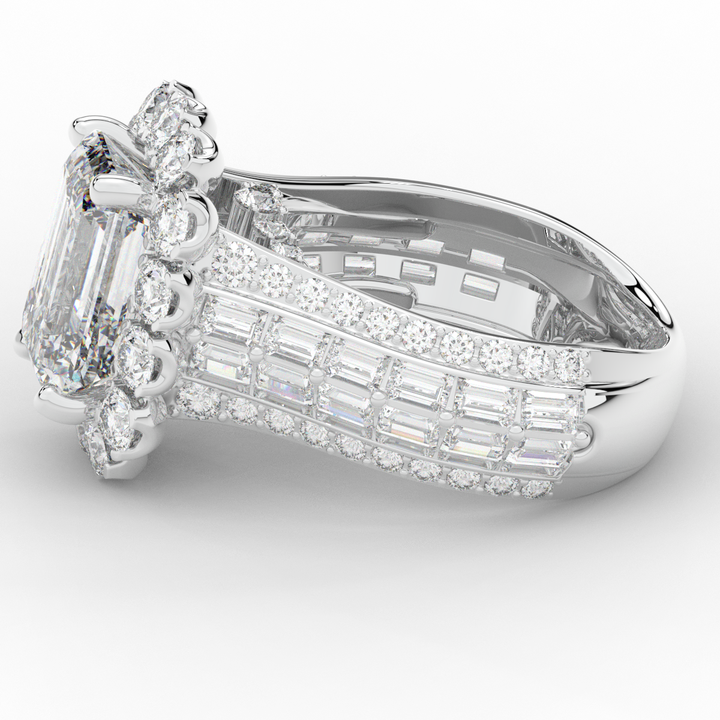 8.00CT.TW EMERALD CUT LAB DIAMOND HALO ENGAGEMENT RING - Nazarelle