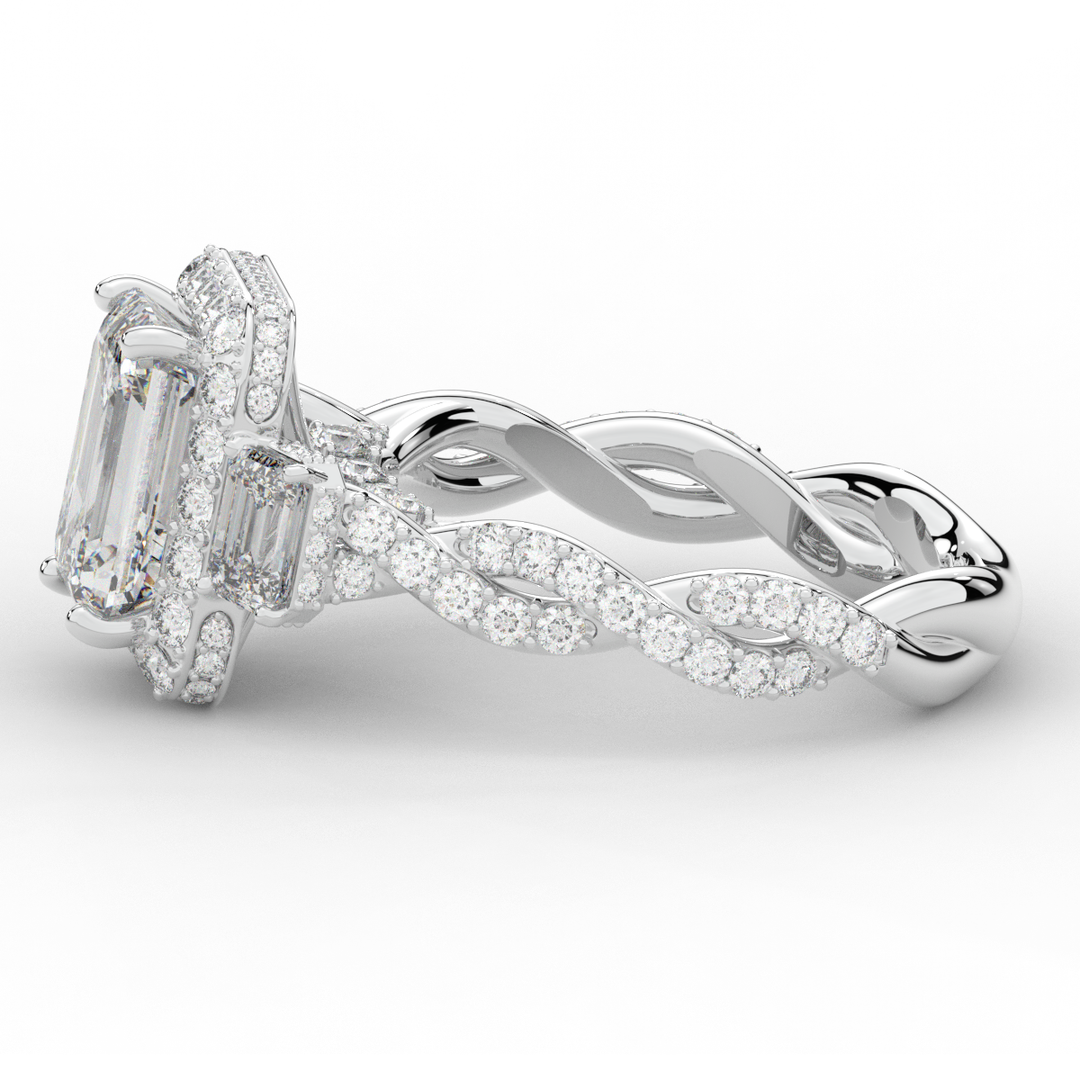 4.70CT.TW EMERALD CUT LAB DIAMOND 3 STONE ENGAGEMENT RING - Nazarelle