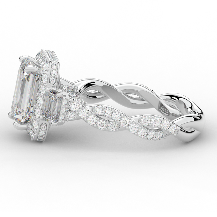4.70CT.TW EMERALD CUT LAB DIAMOND 3 STONE ENGAGEMENT RING - Nazarelle