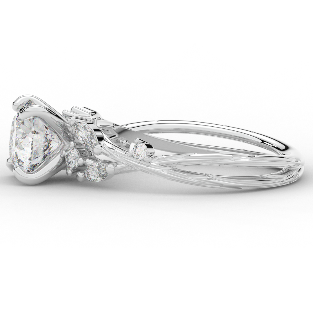 1.75CT.TW ROUND LAB DIAMOND STYLIZED VINE AND TREE BARK FINISH ENGAGEMENT RING - Nazarelle