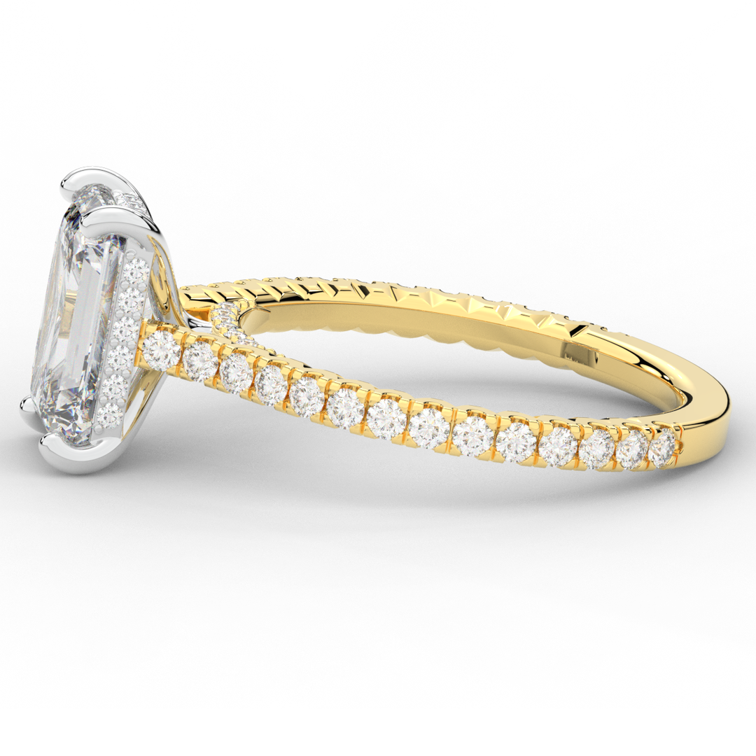 3.50CT.TW EMERALD CUT LAB DIAMOND UNDERHALO SOLITAIRE TWO TONE ENGAGEMENT RING - Nazarelle