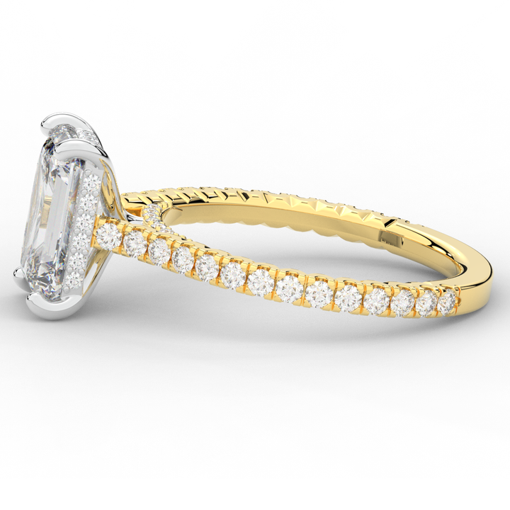3.50CT.TW EMERALD CUT LAB DIAMOND UNDERHALO SOLITAIRE TWO TONE ENGAGEMENT RING - Nazarelle